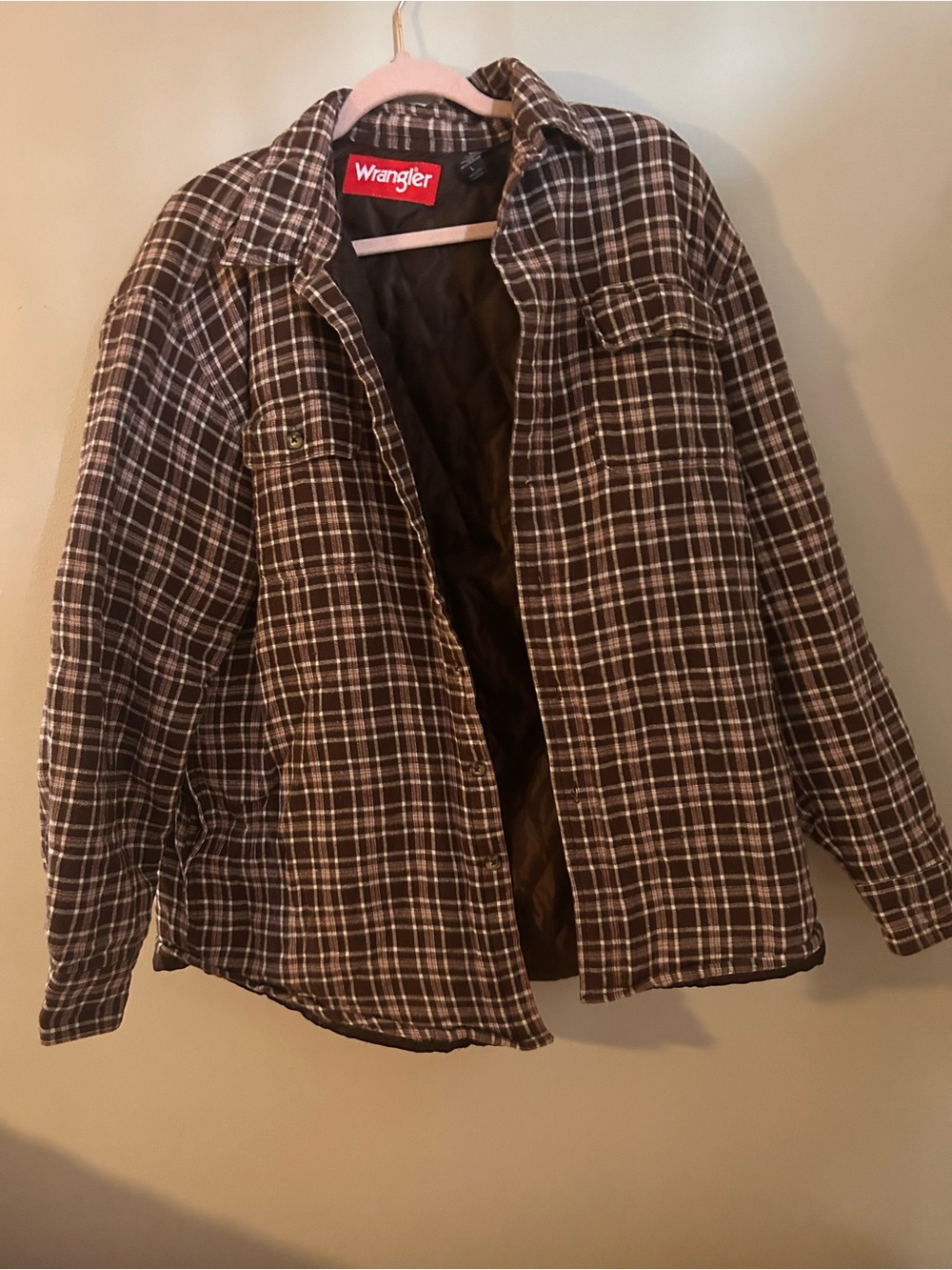 Wrangler Brown Plaid Quilted Shirt Jacket size large